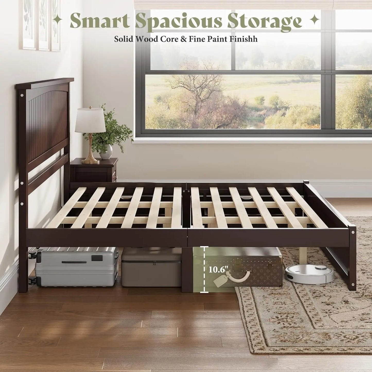 Solid Wood Platform Bed Frame With Headboard And Two Drawers