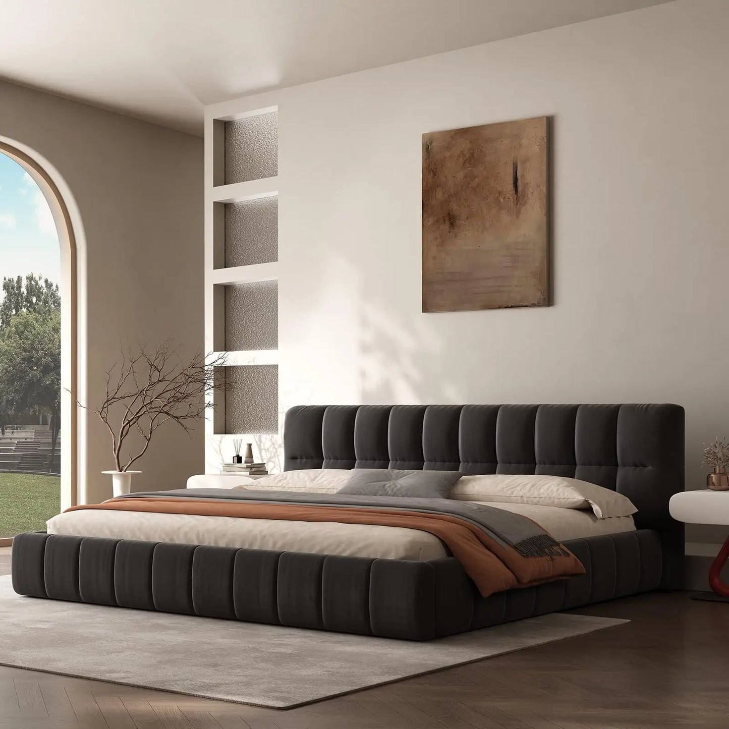 Cloud Platform Bed With Footboard And Modern Block Design