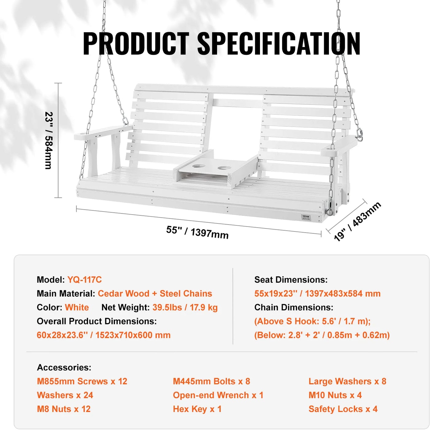 SucceBuy Wooden Porch Swing For Outdoor Patio Garden