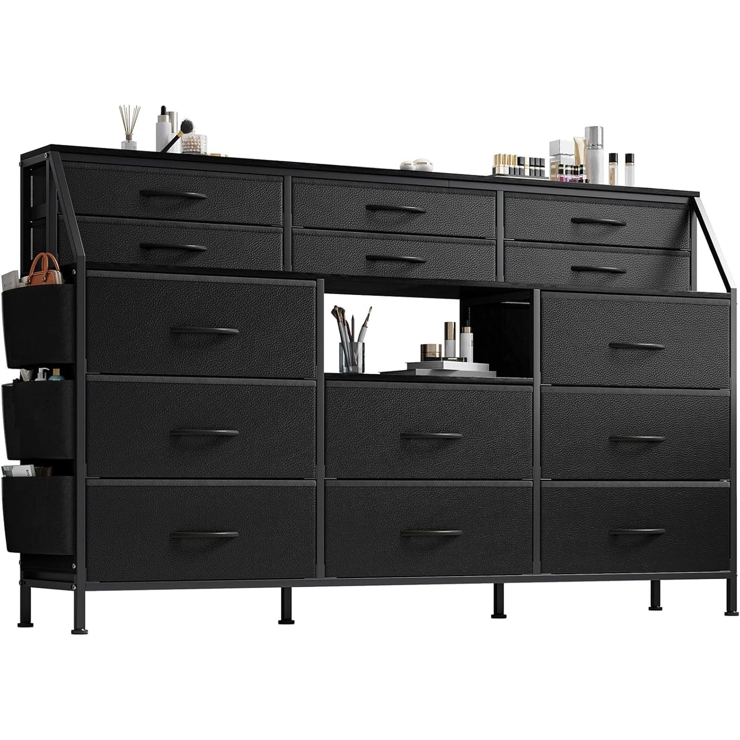 TWISTER.CK 14 Drawer Dresser For Bedroom With Wooden Top And Metal Frame