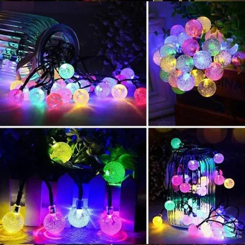 Solar String Lights Outdoor Fairy Crystal Garland 8 Modes Waterproof
