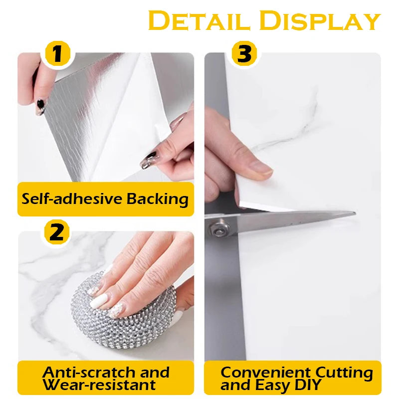 Self-Adhesive Marble PVC Floor Tiles Waterproof Peel Stick Wall Decor