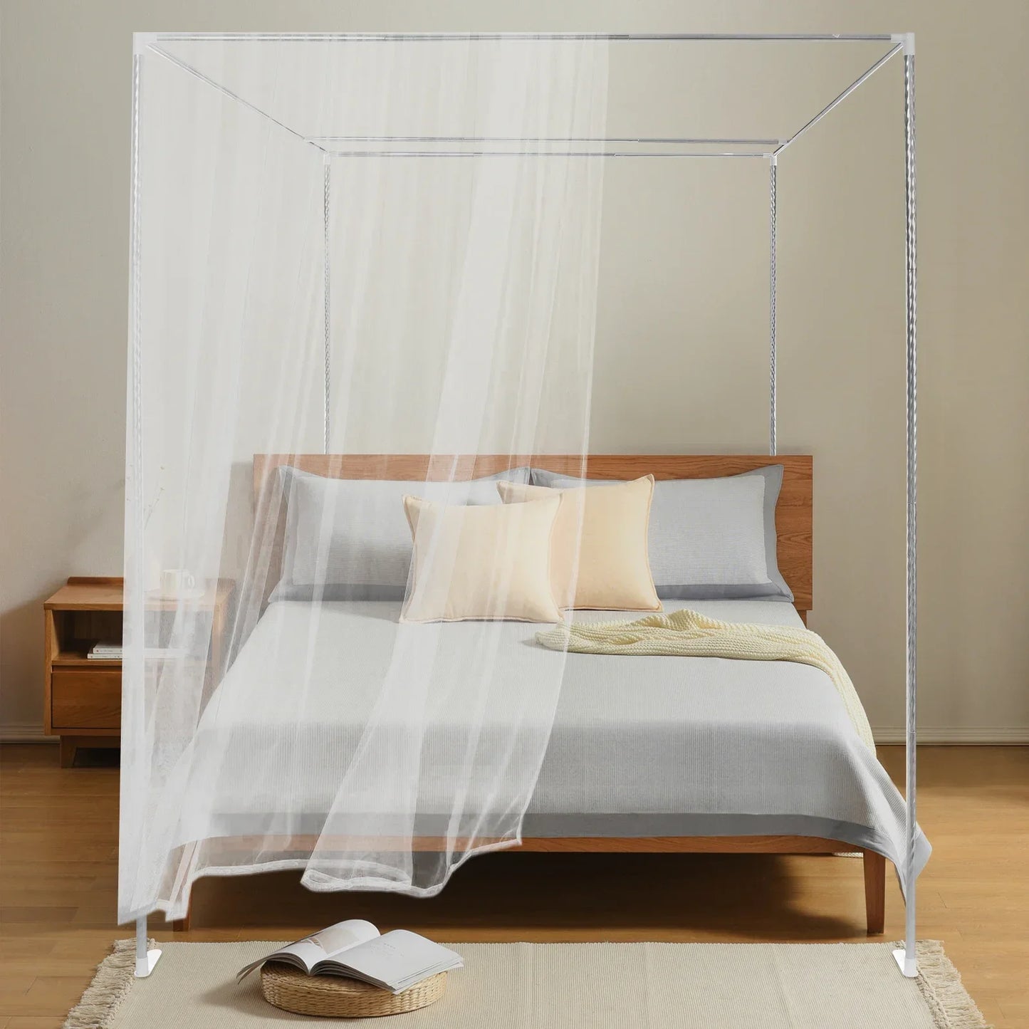 Stainless Steel Four-Corner Bed Canopy Frame For Single To King Beds
