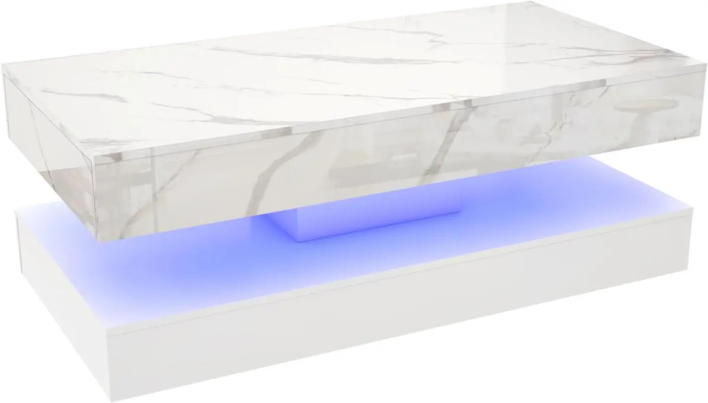 QiaoShiRen LED Coffee Table With Double Layer Storage Drawers