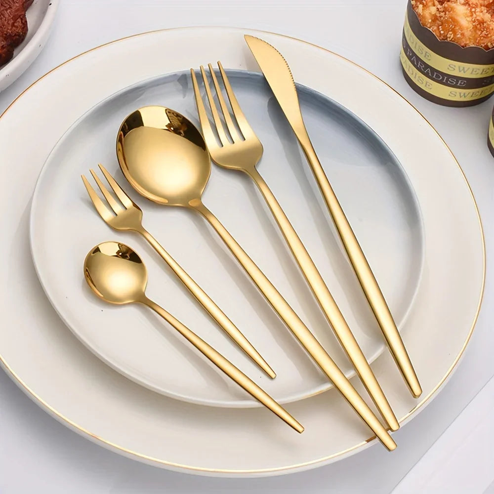 Dinnerware Luxe Golden 60pc Stainless Steel Cutlery Set Dishwasher Safe