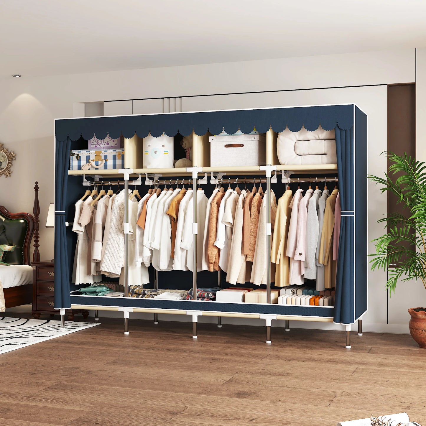 ArluKin Heavy Duty Fabric Wardrobe With Four Hanging Rods