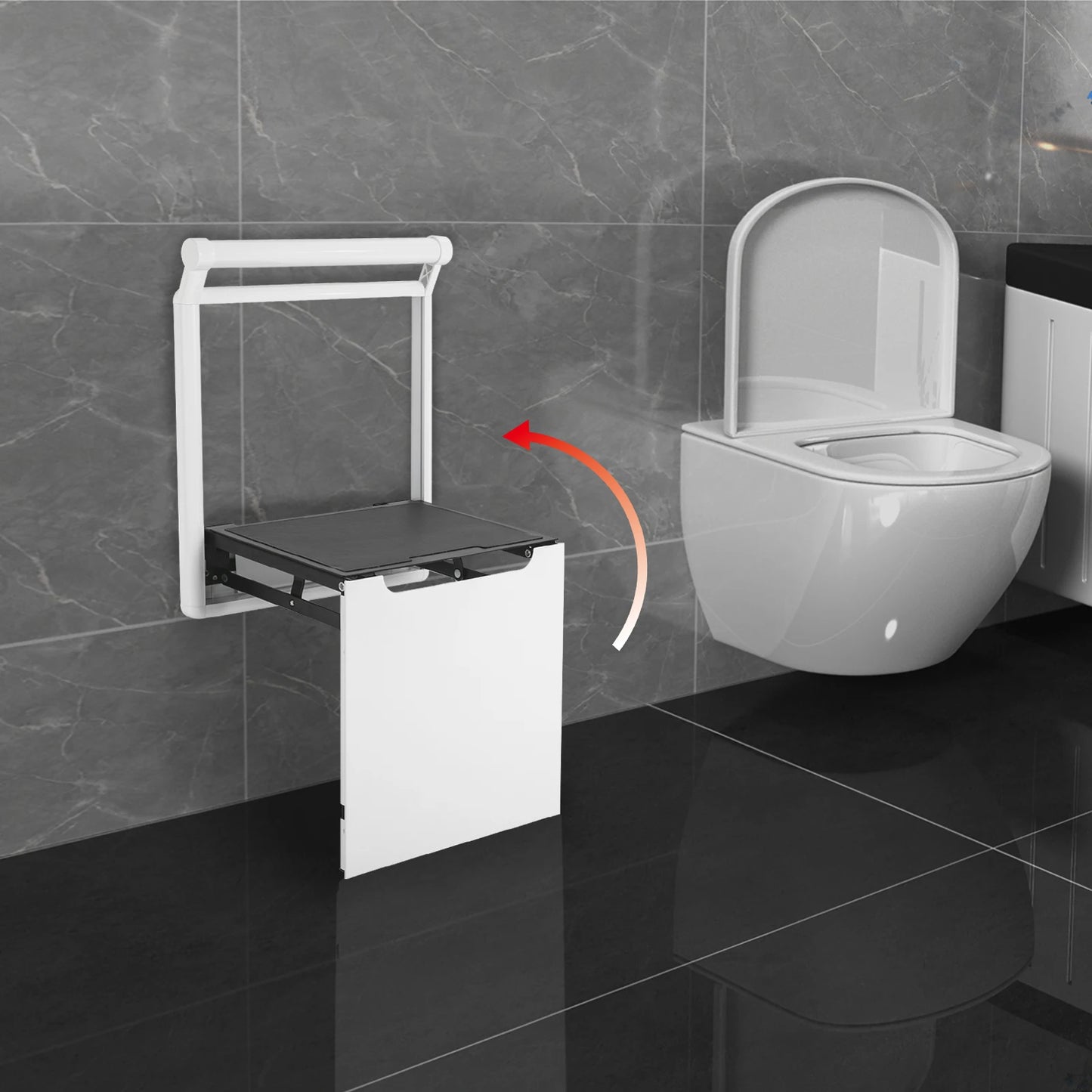 Wall Mounted Folding Buffer Stool for Bathroom Entryway