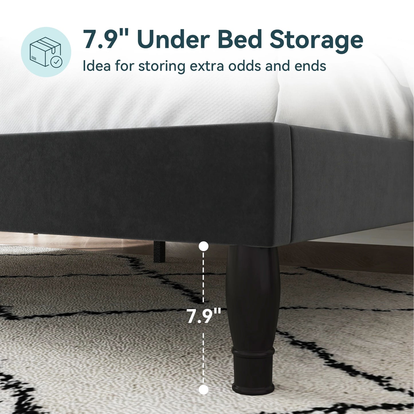 HOOMIC Velvet Diamond Tufted Bed Frame With Adjustable Tiara Headboard