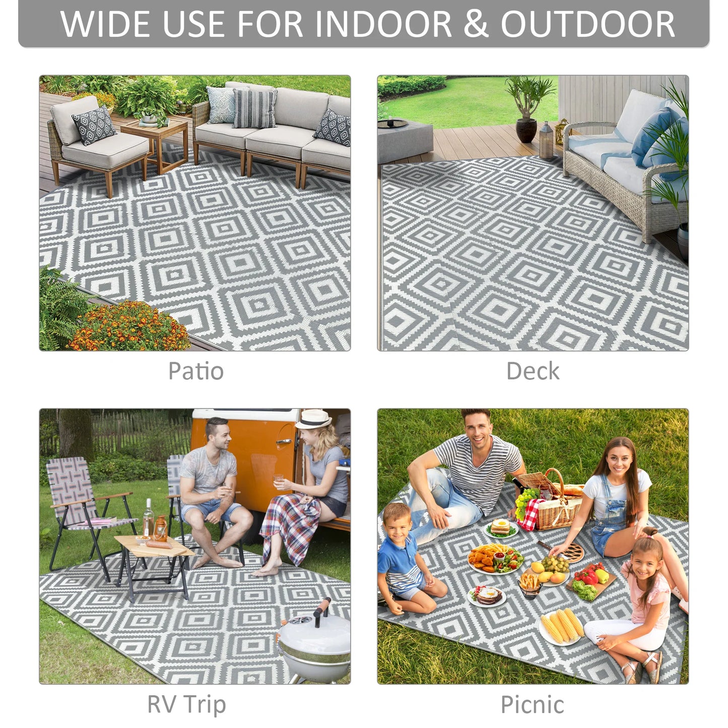 Outdoor Reversible Waterproof Plastic Rug For Patio And RV