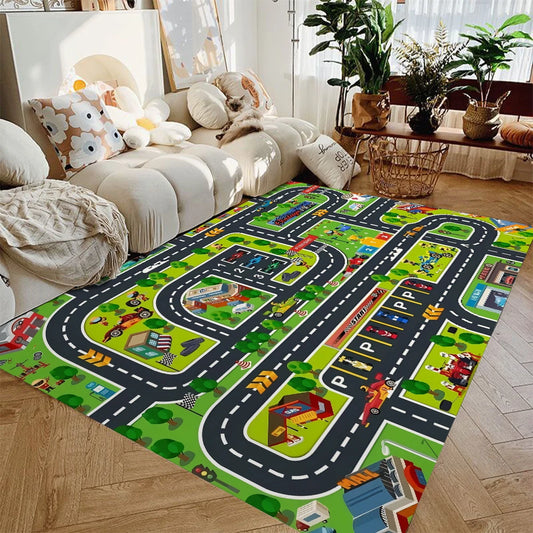 Kids Car Play Mat City Highway Traffic Rug Non Slip