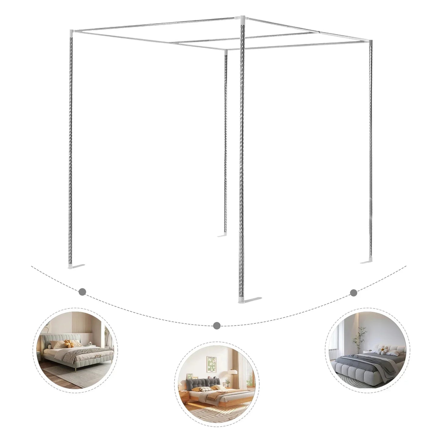 Stainless Steel Four-Corner Bed Canopy Frame For Single To King Beds