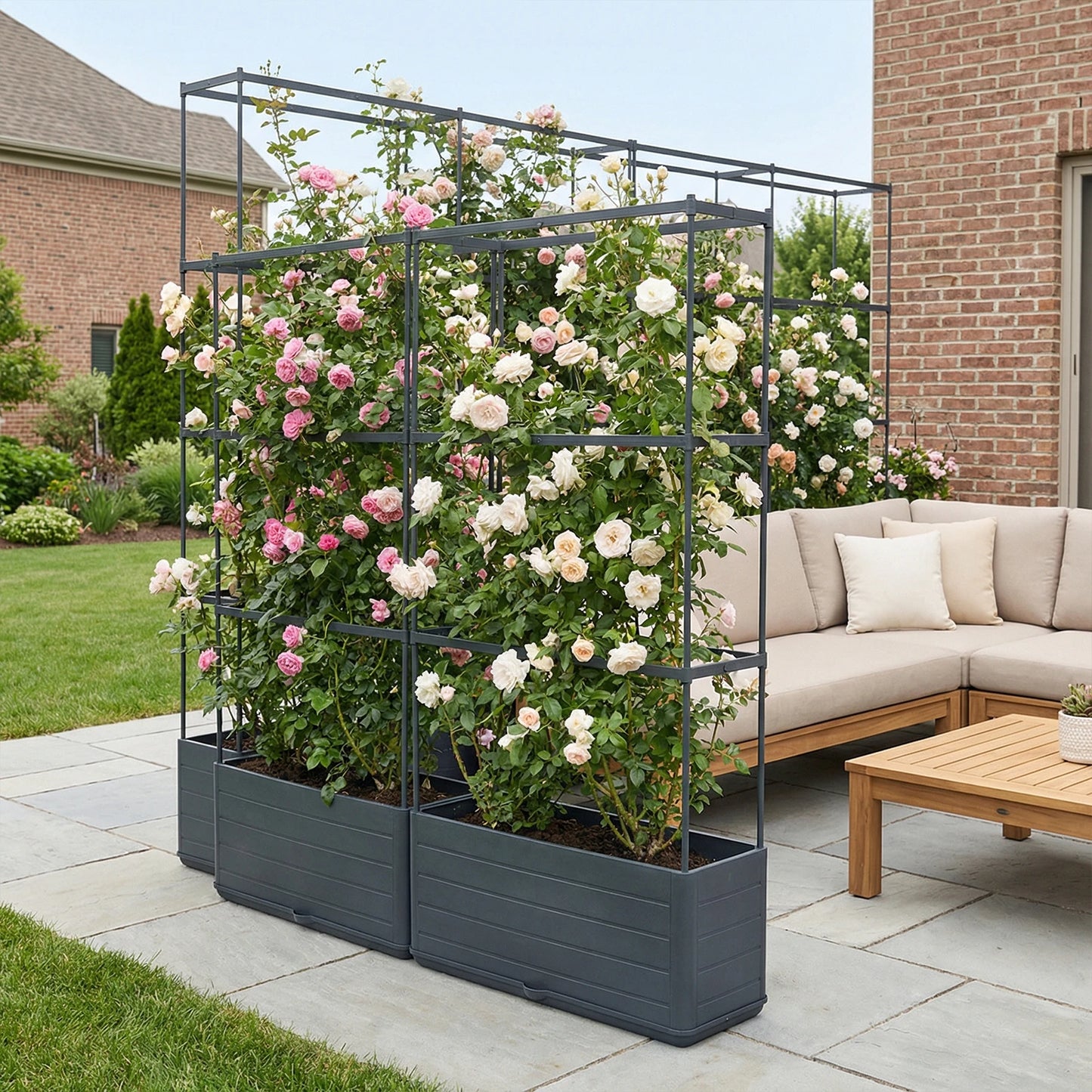 Raised Garden Bed Planter With Trellis For Self Watering Climbing Plants