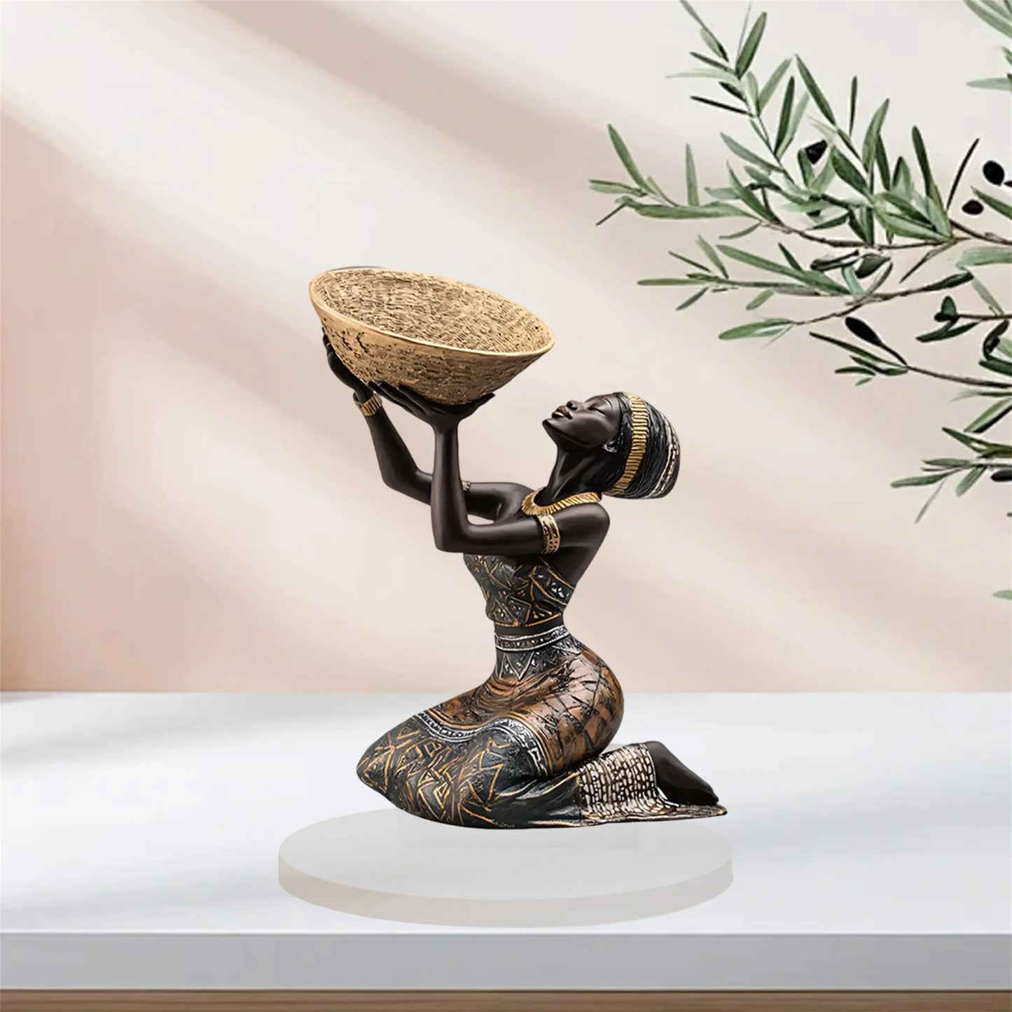 African Tribal Lady Figurine Resin Sculpture For Living Room Decor