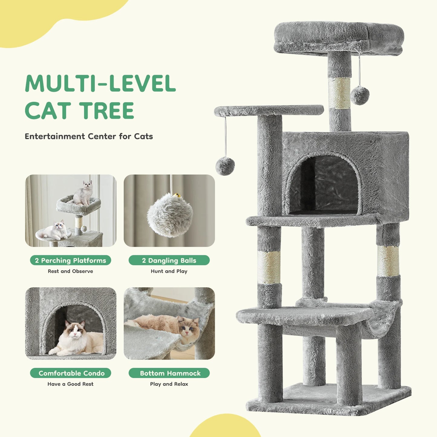 JHK Cat Tree Tall Multi Level Climbing Tower For Indoor Cats