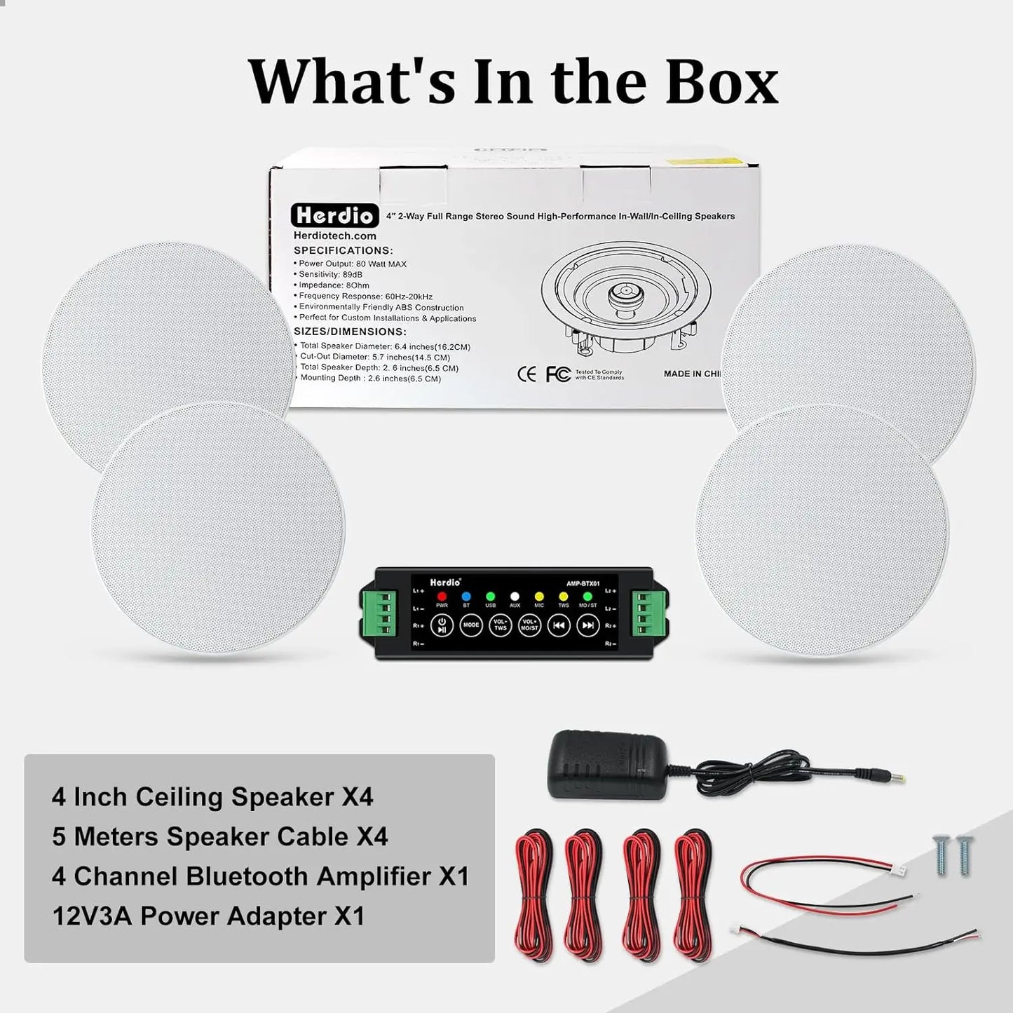 Herdio 320W Bluetooth Ceiling Speakers 2 Way for Home Theater