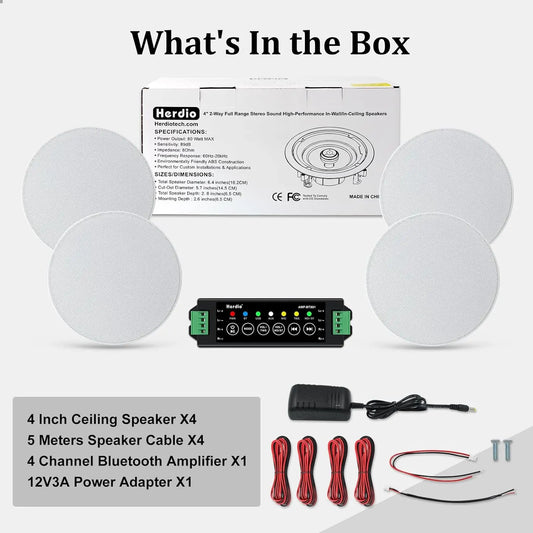 Herdio 320W Bluetooth Ceiling Speakers 2 Way for Home Theater