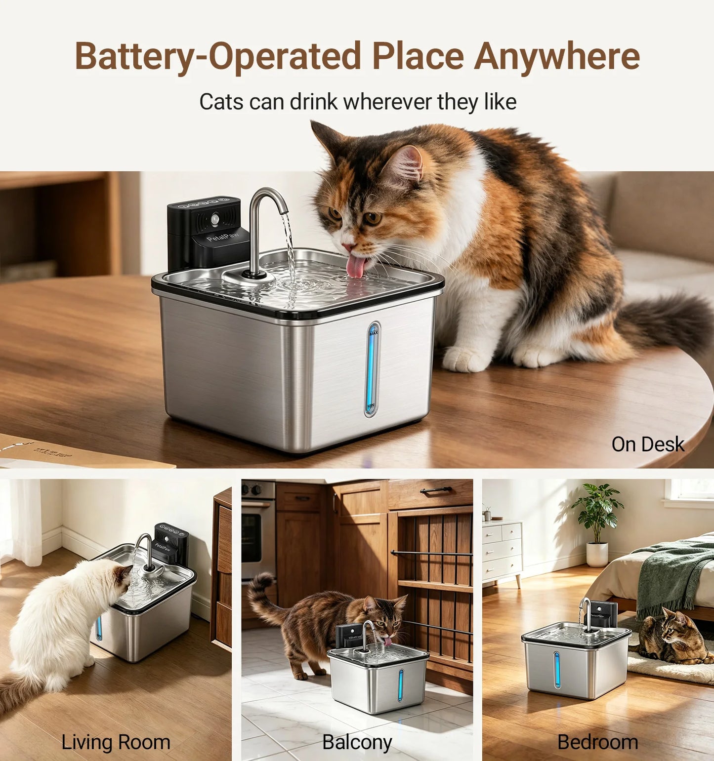 Stainless Steel Cordless Cat Water Fountain With 3.5L Capacity