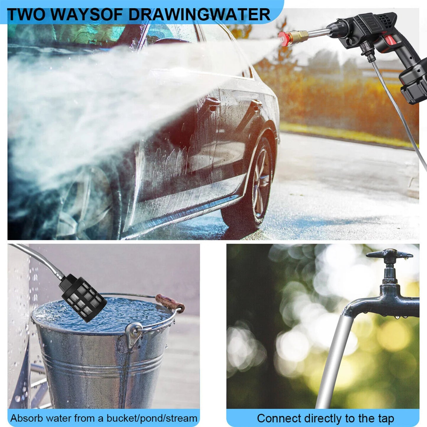 Portable Cordless Car High Pressure Washer Gun With 1200mAh Batteries