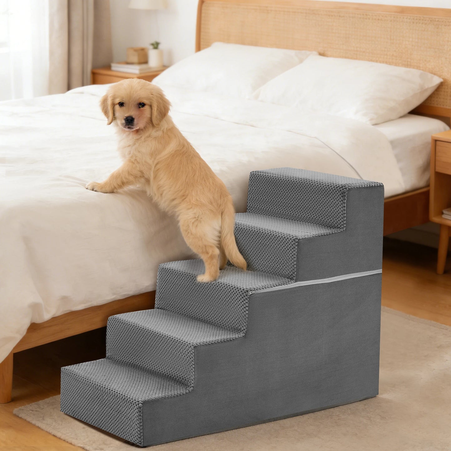JHK Foam Dog Stairs 3-5 Step Right Angled Indoor Non Slip Ramp