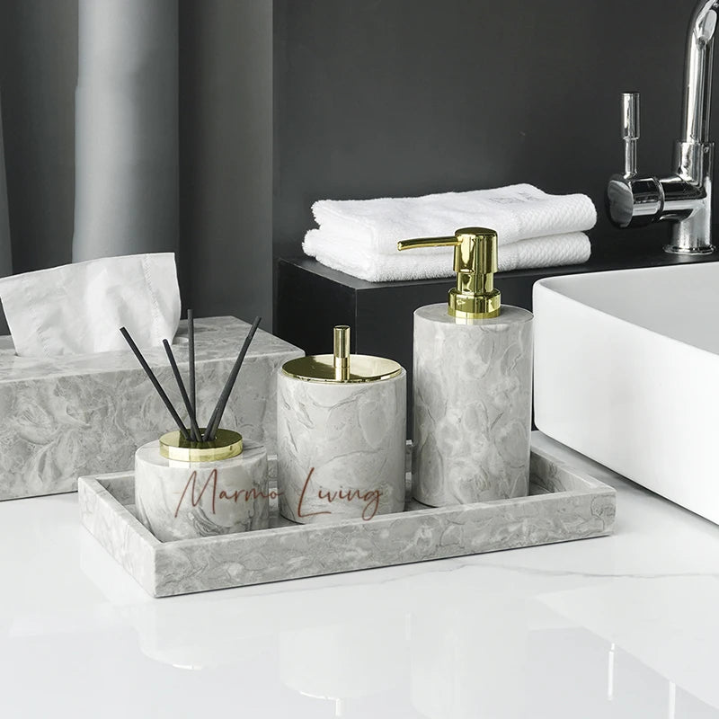 Pitaya Flower Natural Marble Bathroom Accessories Set With Soap Dispenser