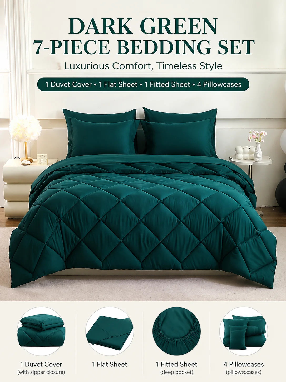 EasYum 7Piece Bedding Set Comforter Sheets Pillowcases