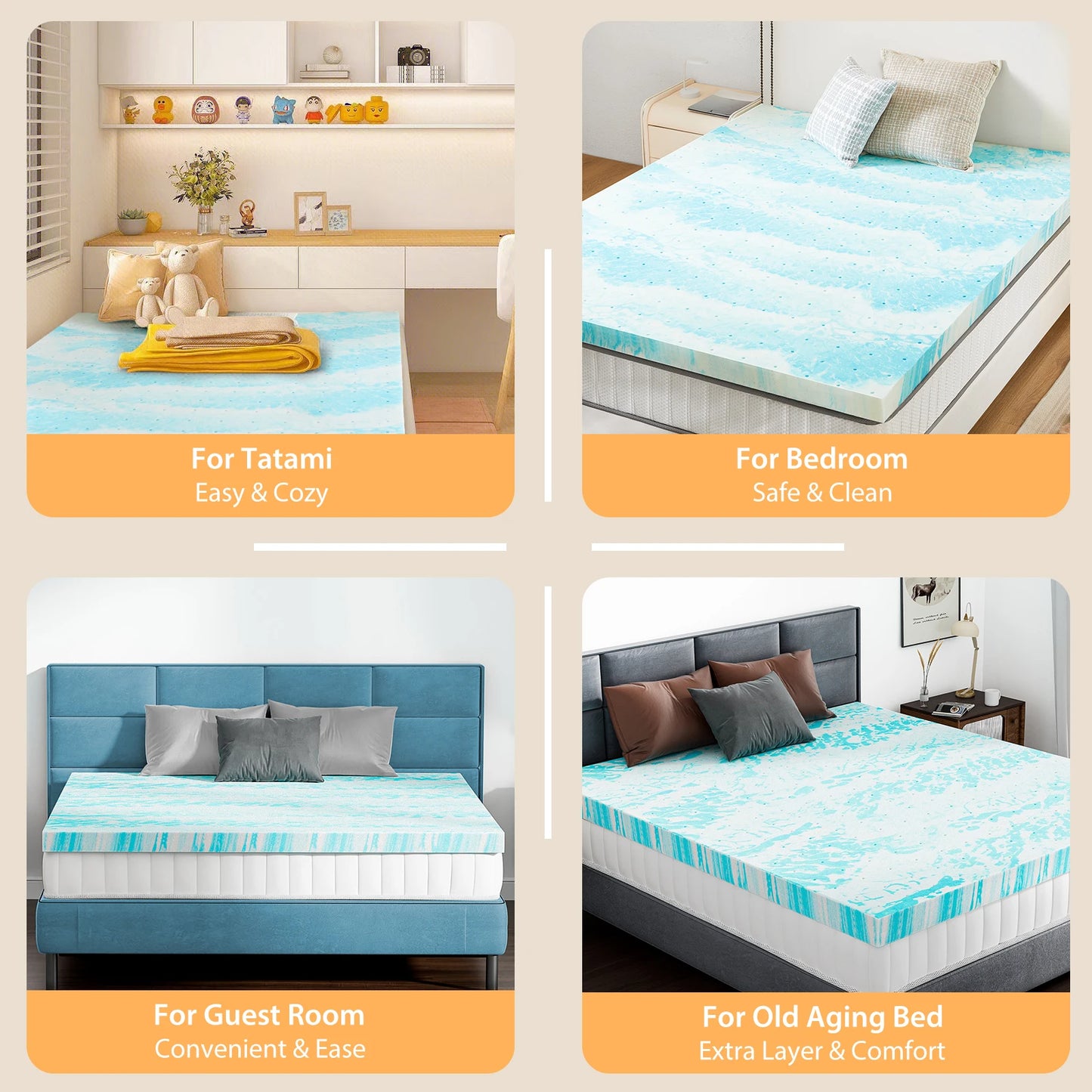 JHK Gel Memory Foam Mattress Topper Cooling Soft And Breathable
