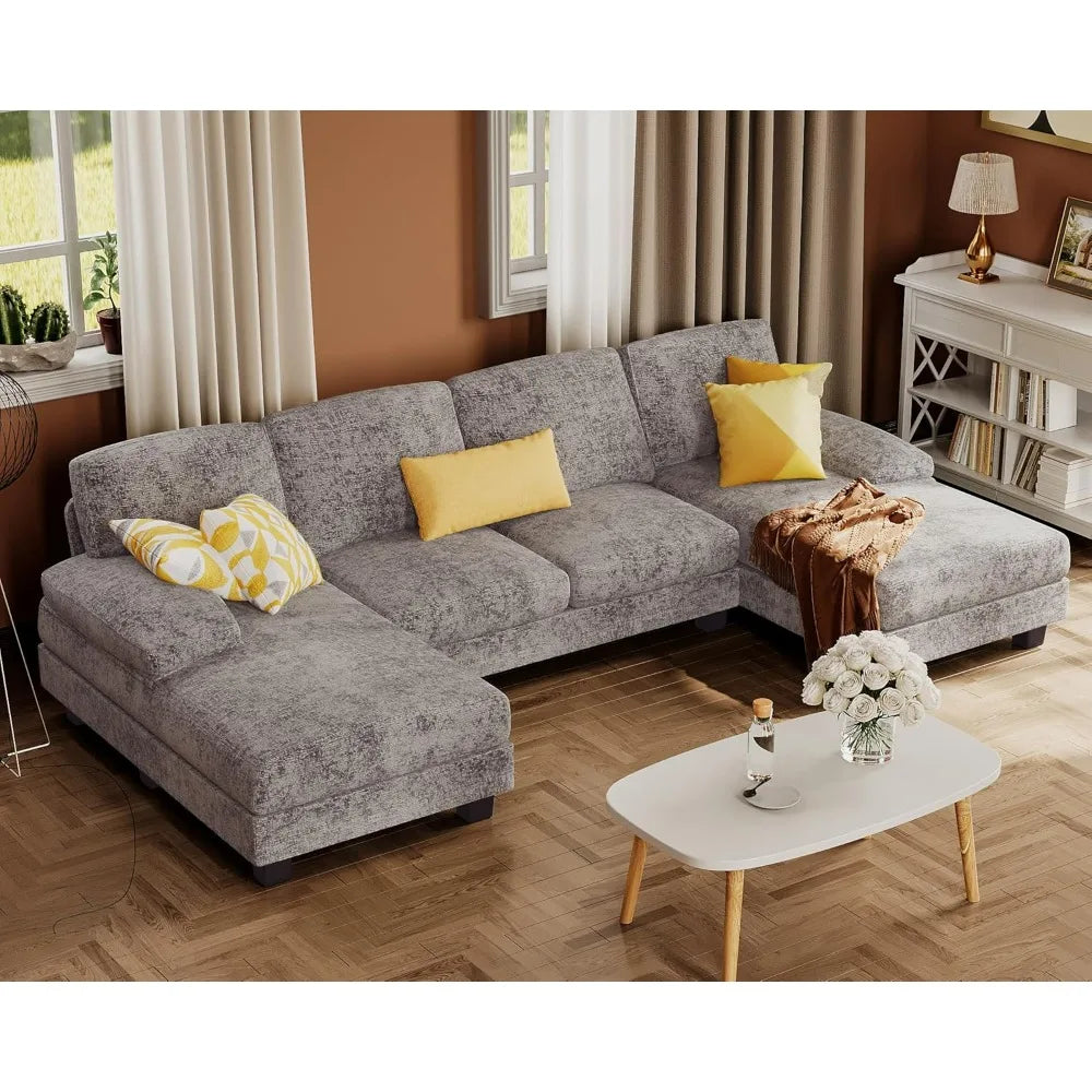 Sectional Sofa for Living Room U Shaped Couch Linen Fabric
