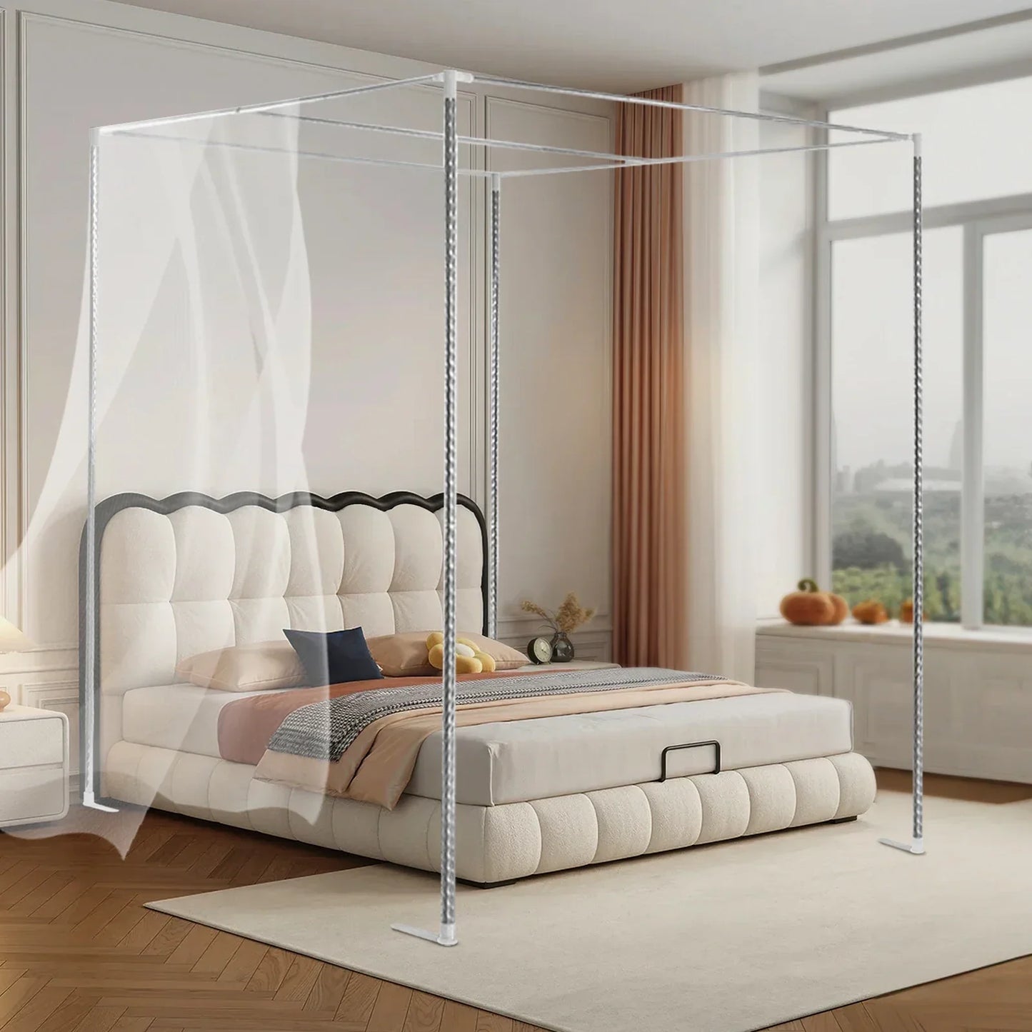 Stainless Steel Four-Corner Bed Canopy Frame For Single To King Beds