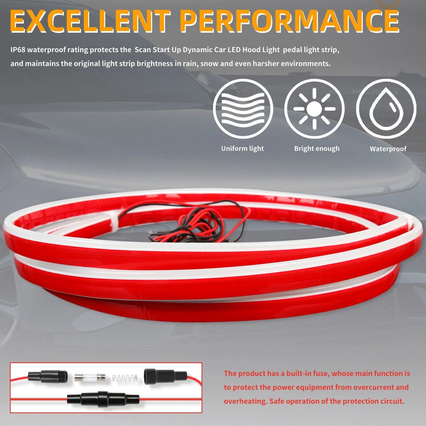 LED Car Hood Light Strip DRL Flexible Waterproof Decor