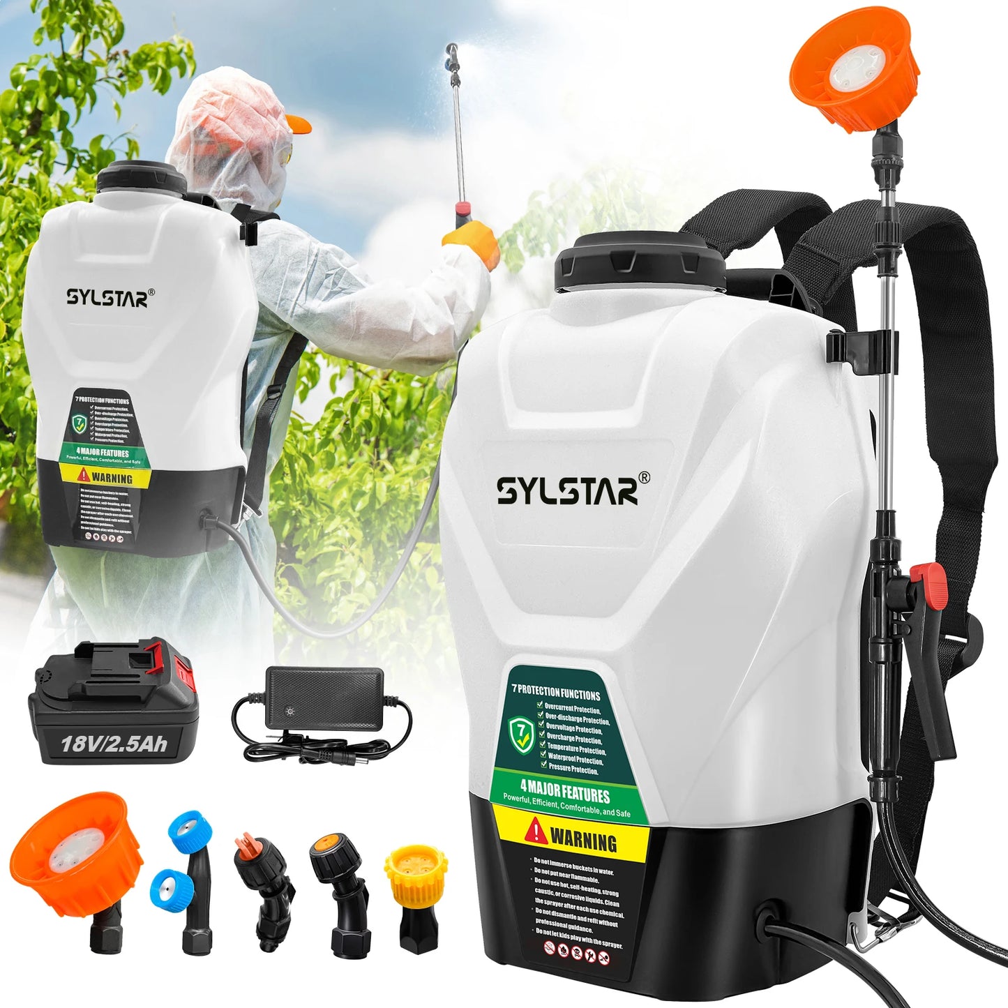 16L Electric Garden Sprayer With Telescopic Wand And 5 Nozzles