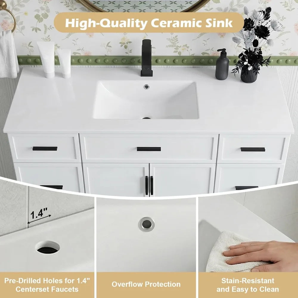 Farmhouse Vanity With Sink, 2 Soft-Close Doors And 6 Drawers
