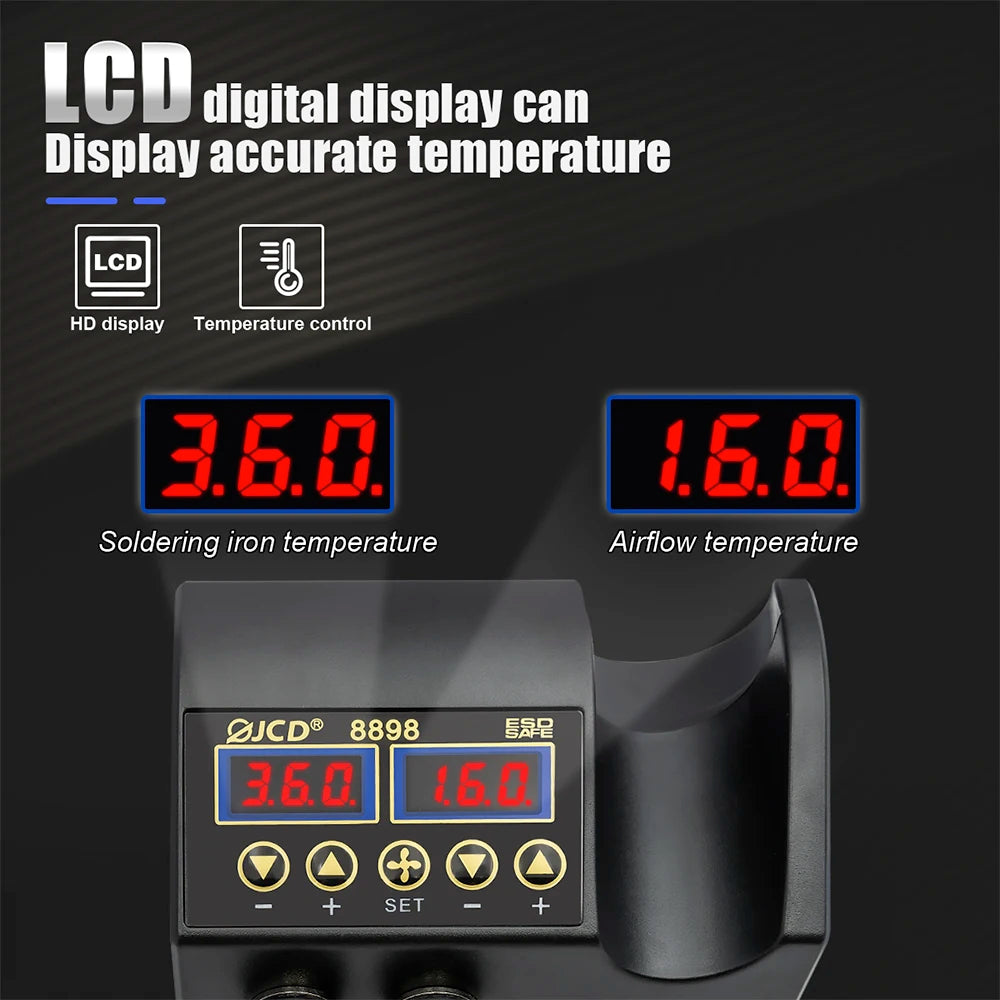 JCD 8898 2-In-1 Soldering Station With Hot Air Rework