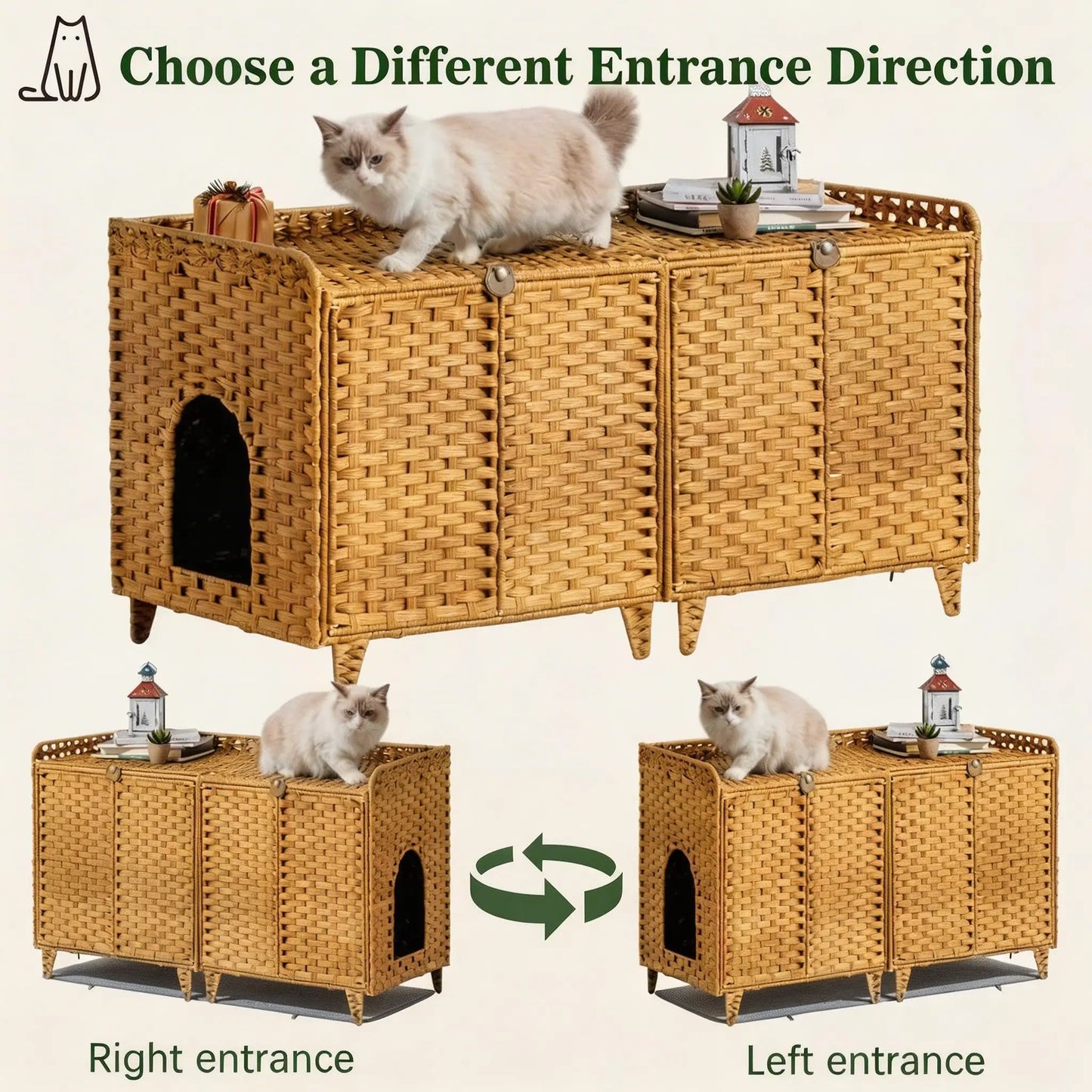 HiMISS Double Litter Box Enclosure for Two Cats in Rattan