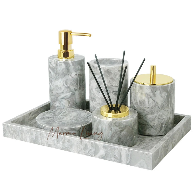 Pitaya Flower Natural Marble Bathroom Accessories Set With Soap Dispenser