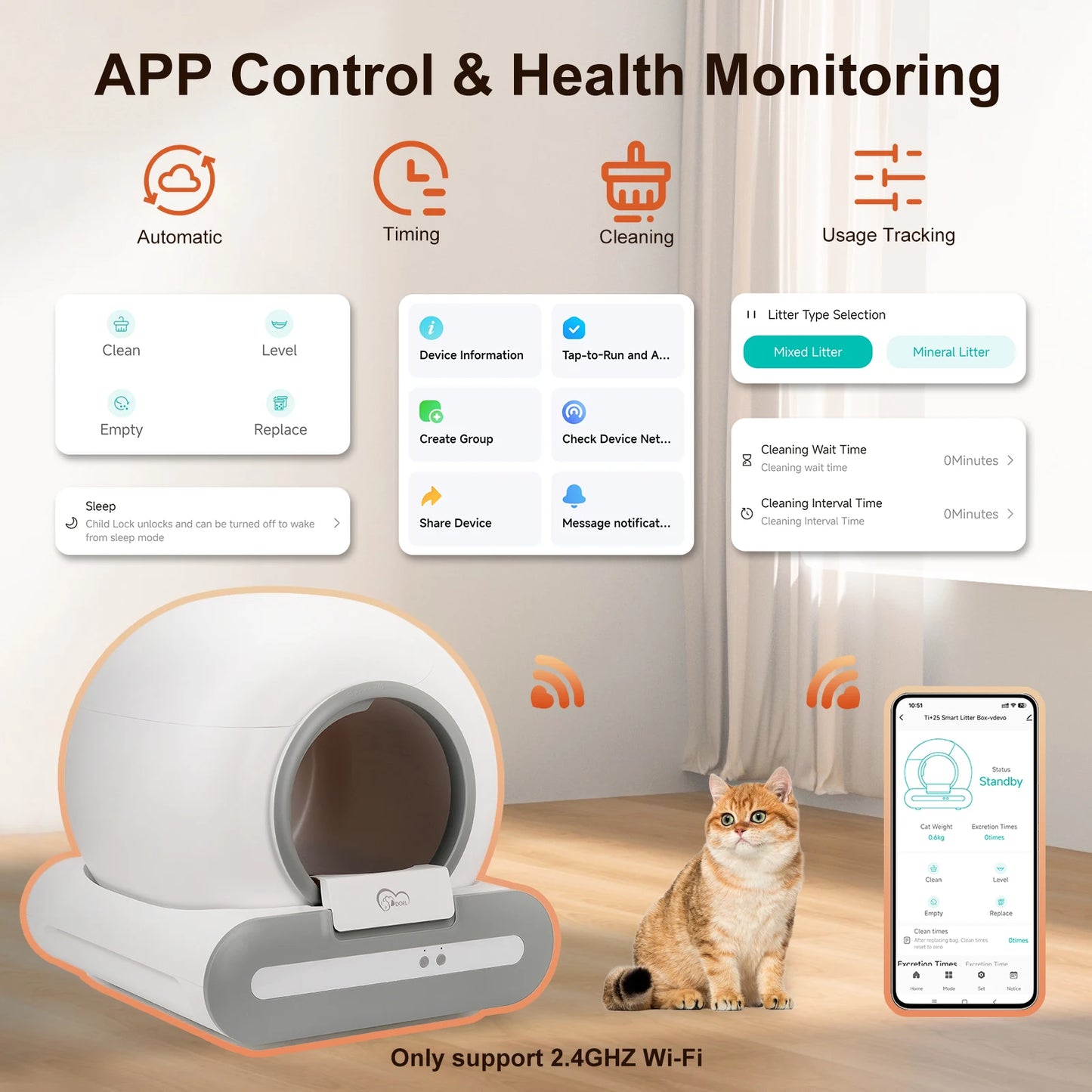 DOEL Self-Cleaning Cat Litter Box With App Control And 2.4G WiFi