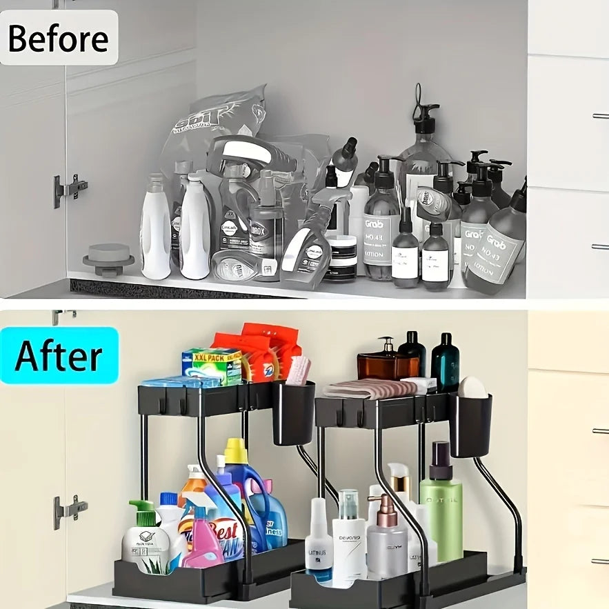 Space Saving 2 Tier Under Sink Organizer Pull Out Drawer