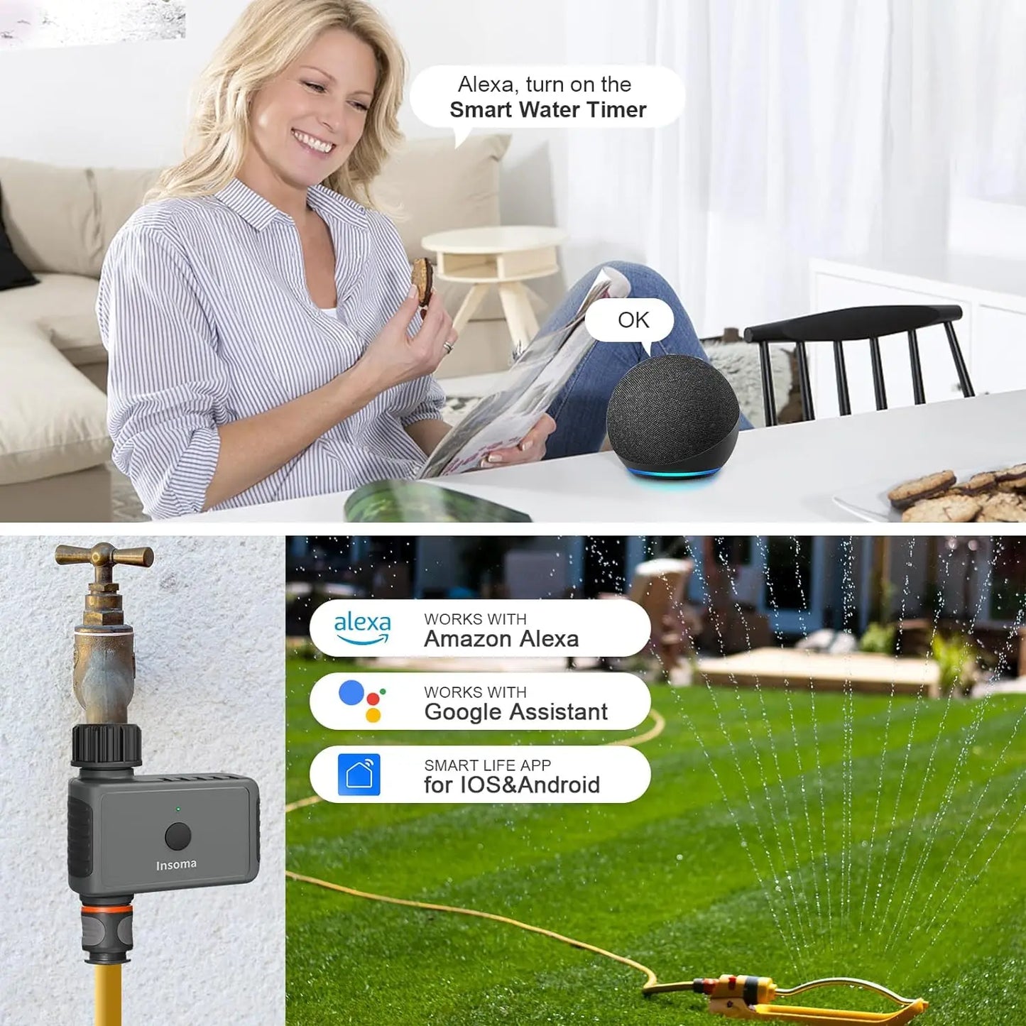 INSOMA WiFi Garden Sprinkler Timer for Smart Irrigation Alexa