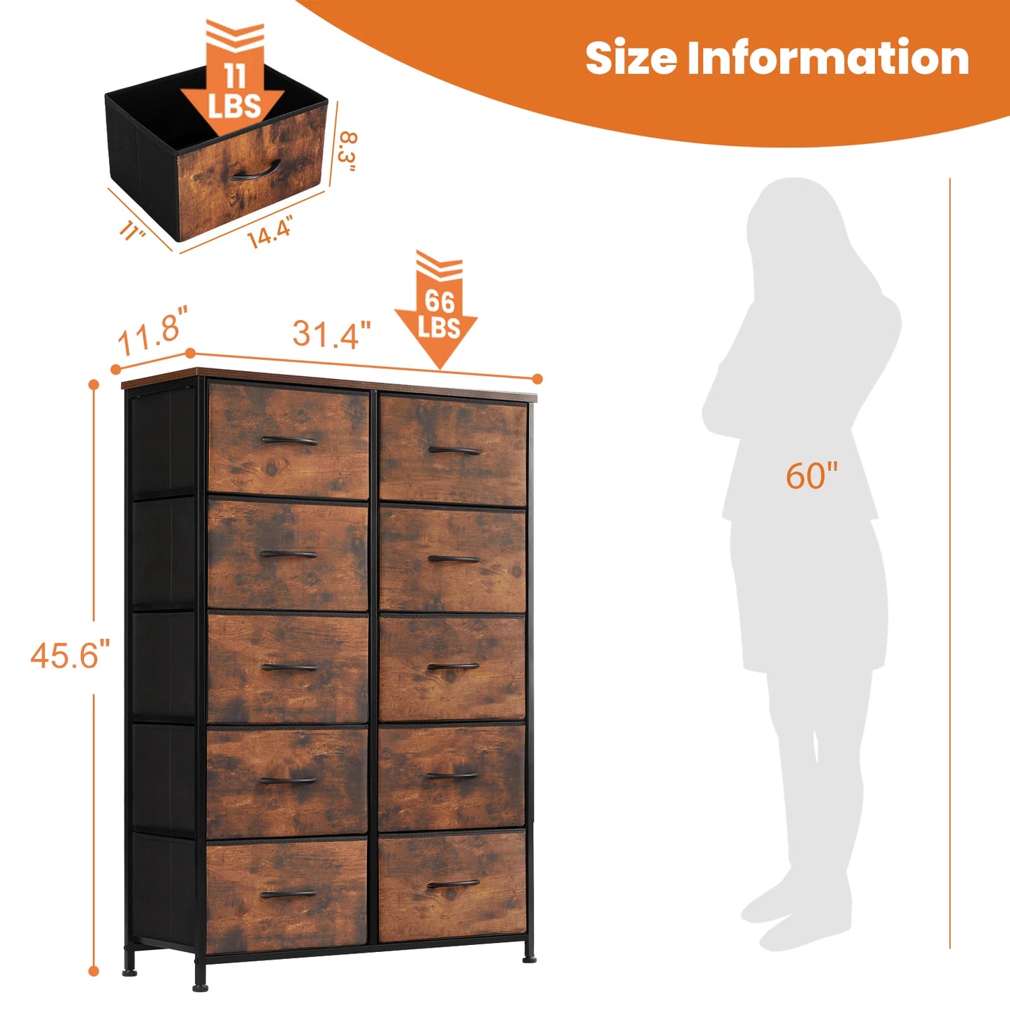 JHK Bedside Table Wardrobe With Steel Frame And Fabric Drawers