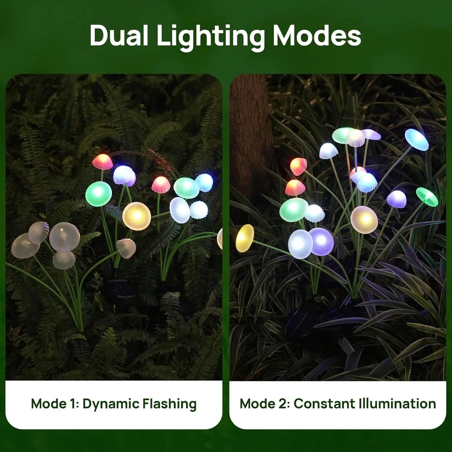 Solar Garden LED Mushroom Lights Dual Mode Waterproof Yard Decor