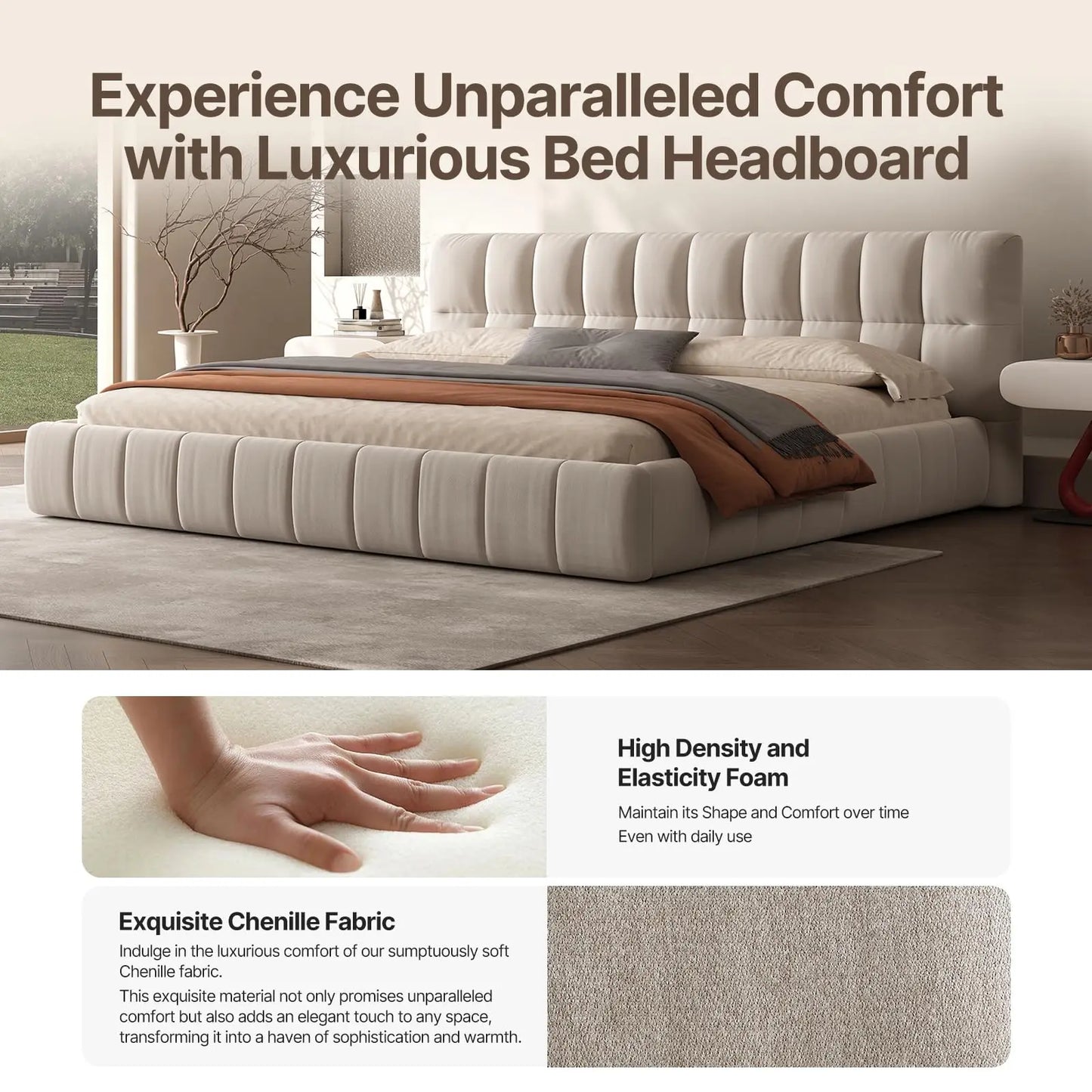 Cloud Platform Bed With Footboard And Modern Block Design
