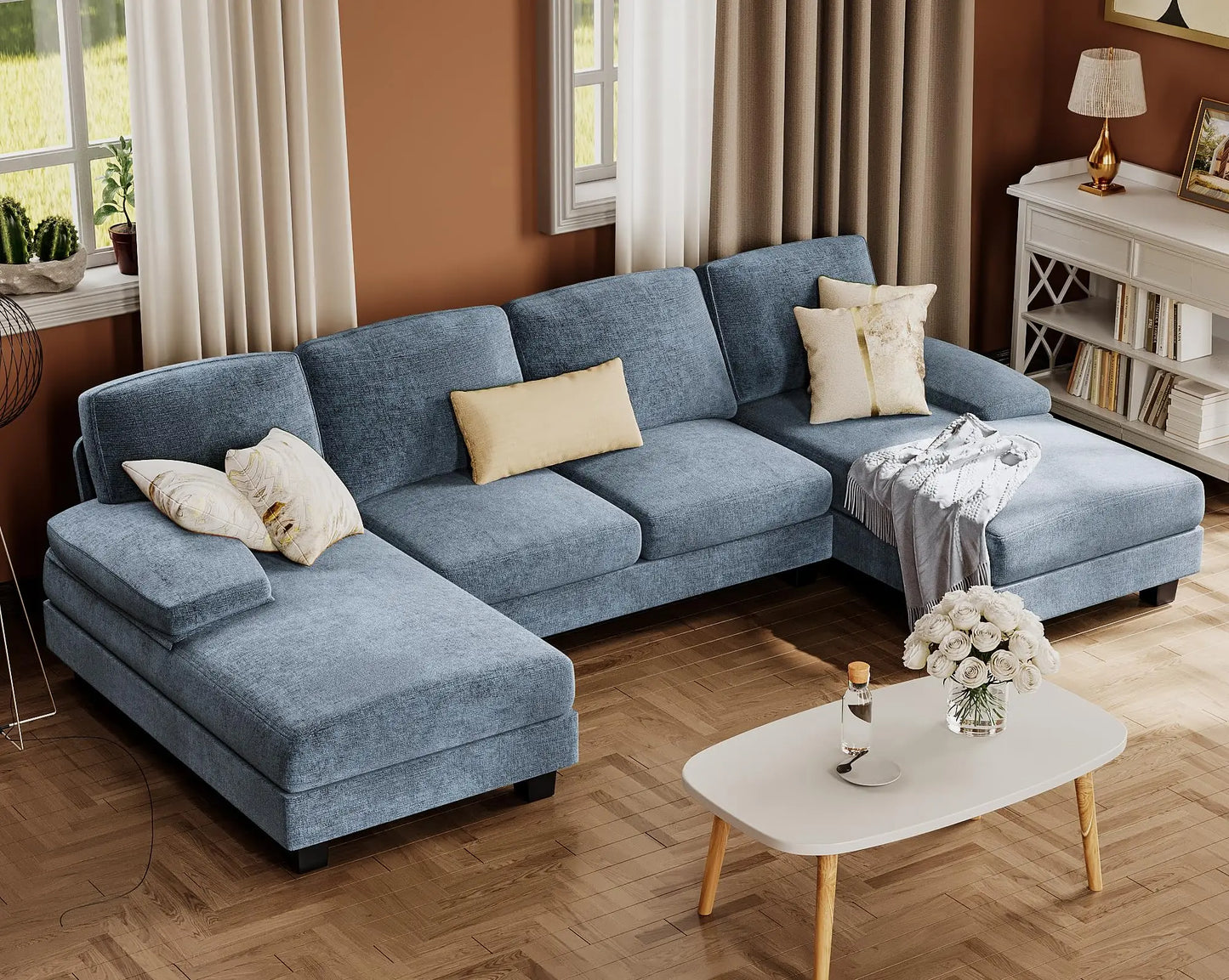 Sectional Sofa for Living Room U Shaped Couch Linen Fabric