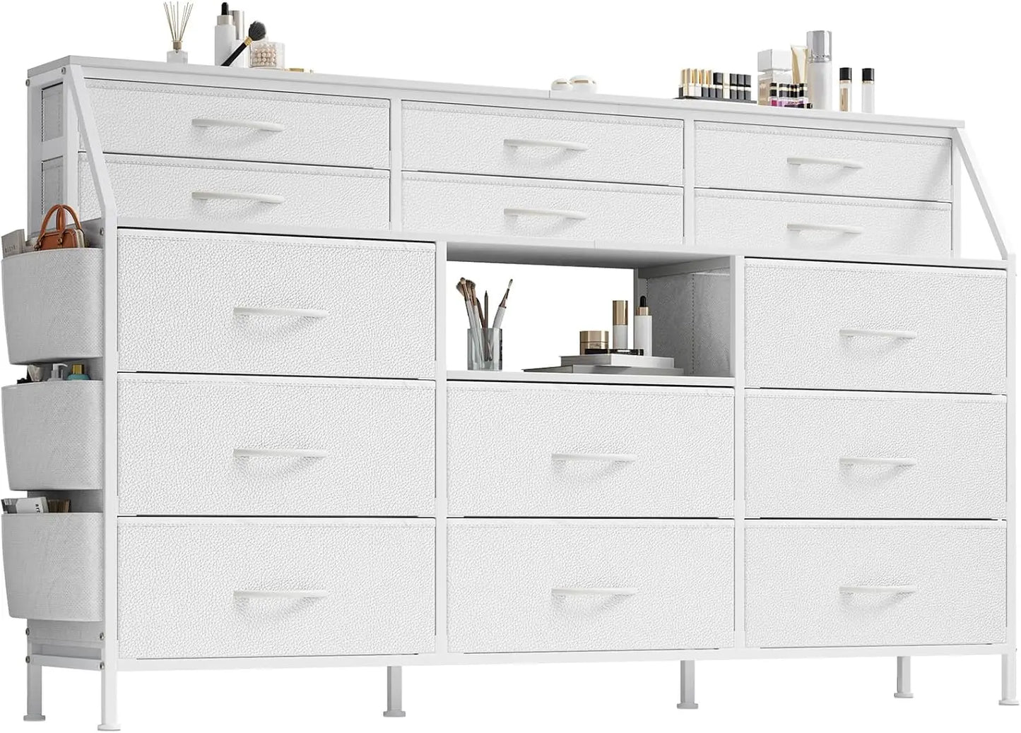 TWISTER.CK 14 Drawer Dresser For Bedroom With Wooden Top And Metal Frame