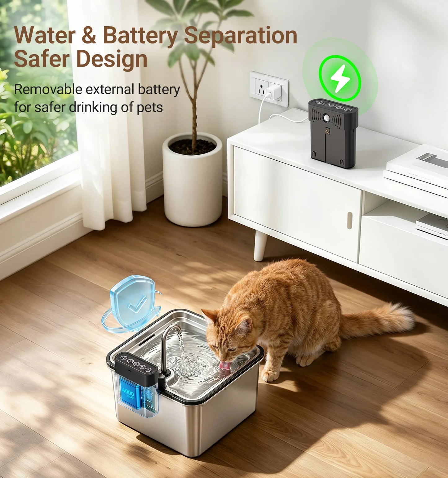Stainless Steel Cordless Cat Water Fountain With 3.5L Capacity