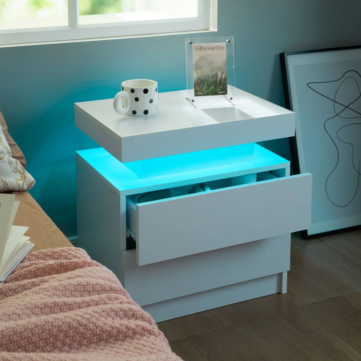 Cubehom LED Nightstands With Drawers Bedside Tables Set Of 2