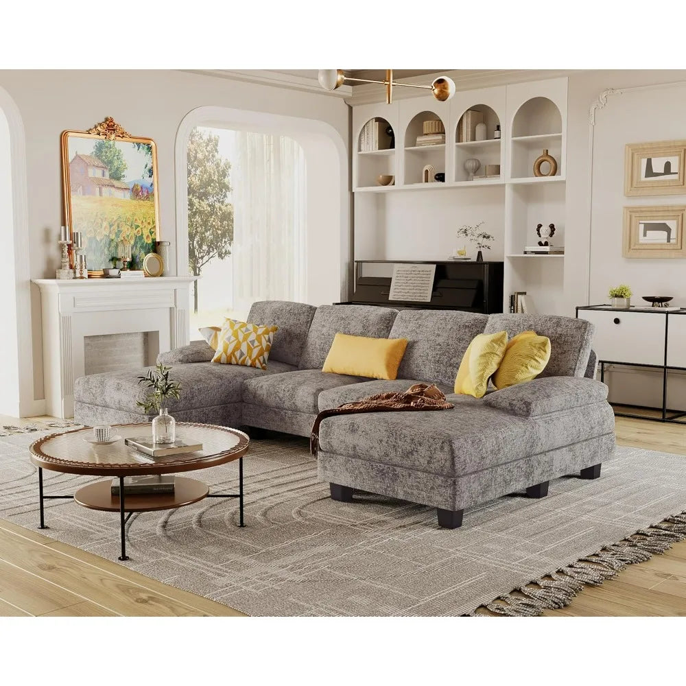 Sectional Sofa for Living Room U Shaped Couch Linen Fabric