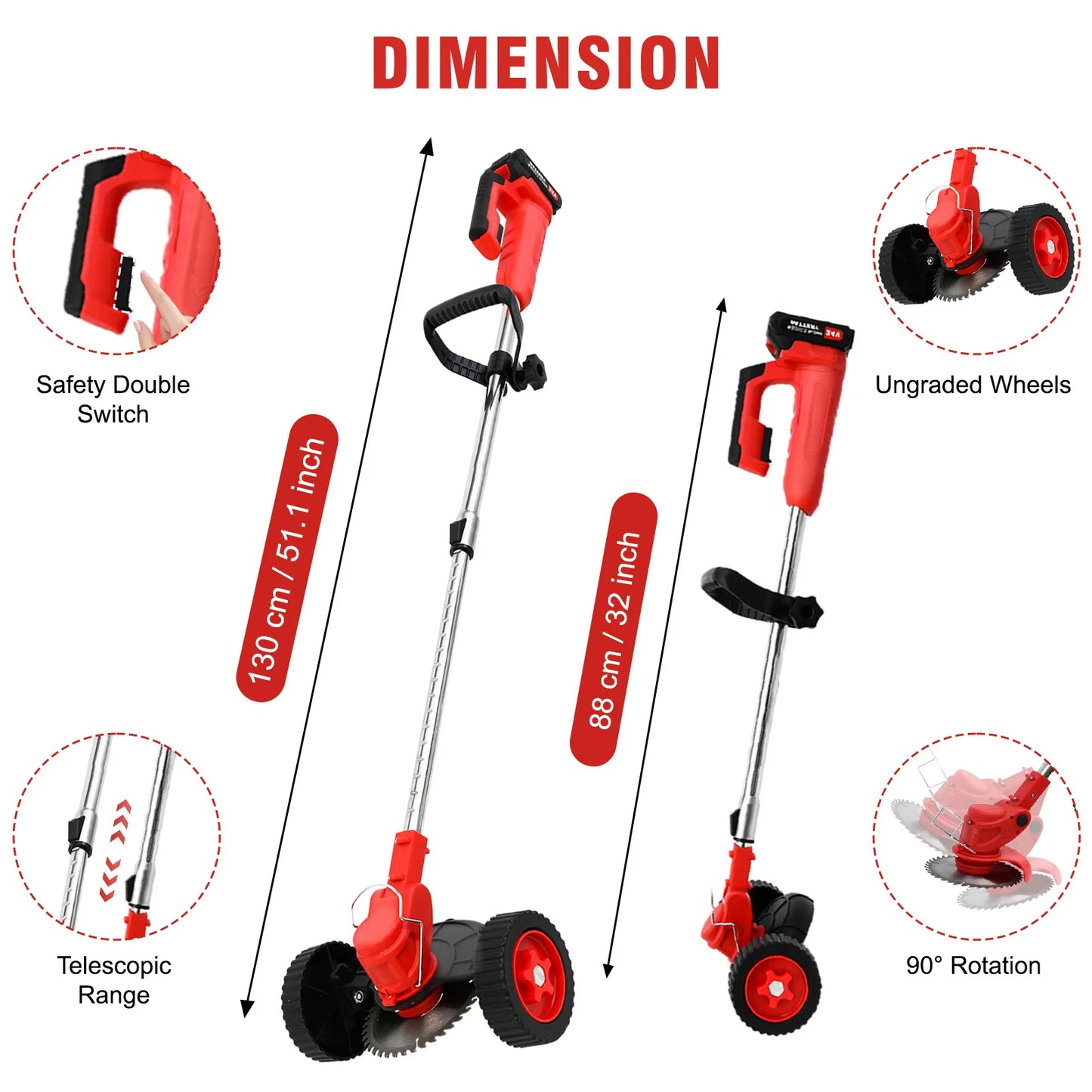 21V Cordless Weed Wacker 3-in-1 Trimmer Edger With Wheels