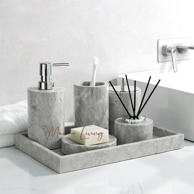 Pitaya Flower Natural Marble Bathroom Accessories Set With Soap Dispenser