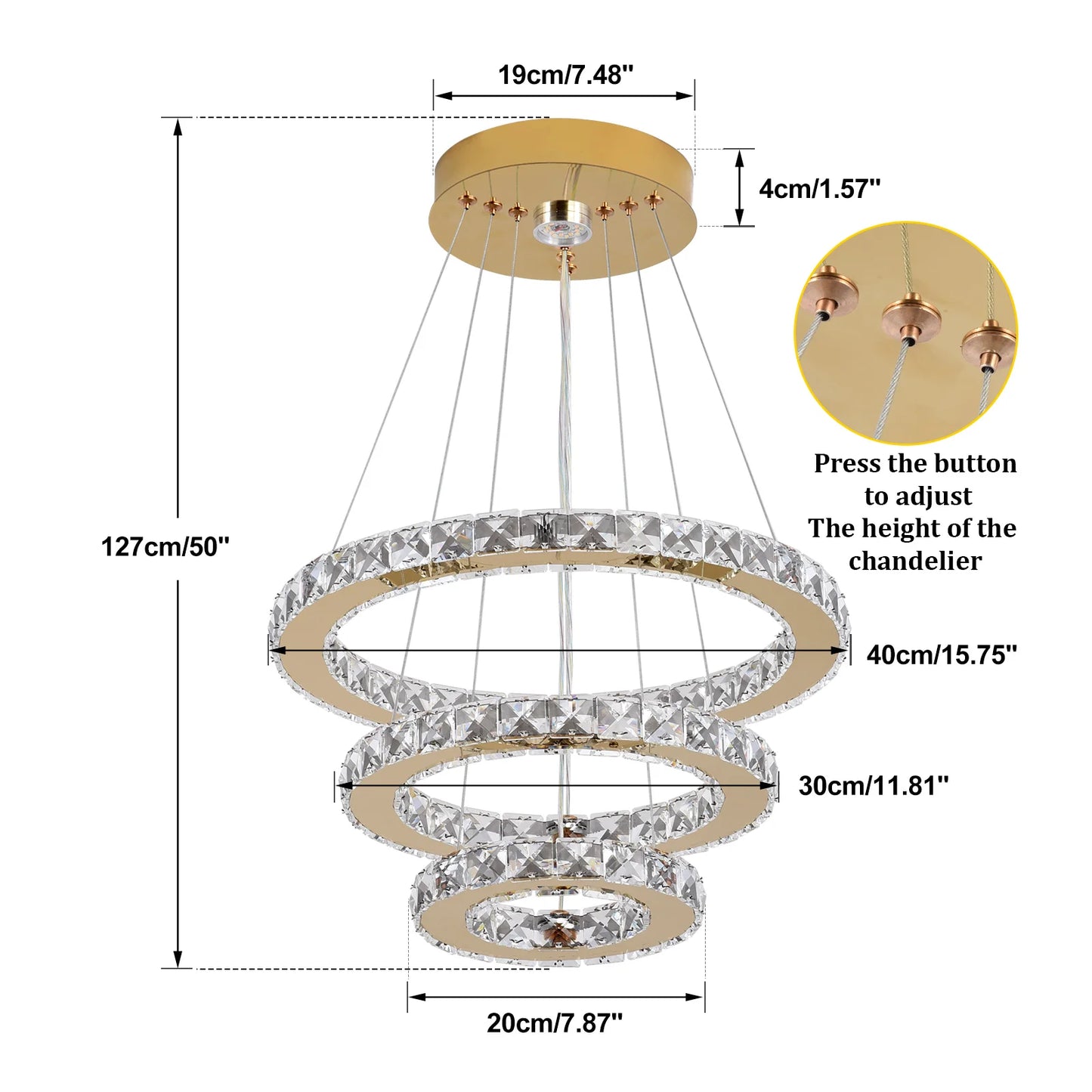 VETRULUS Crystal Chandelier for Living Room Hall Ceiling Pendant Light