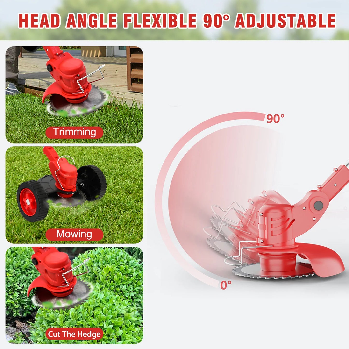 21V Cordless Weed Wacker 3-in-1 Trimmer Edger With Wheels