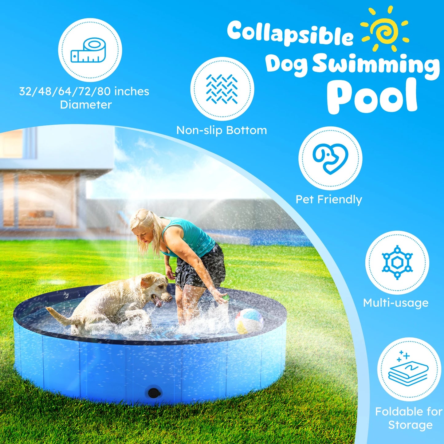 Portable Foldable Dog Pool Anti-Slip Pet Bath Tub For Pets